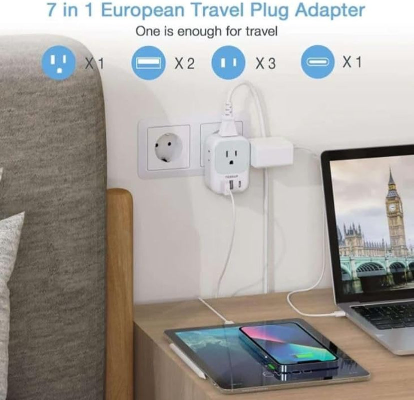European Travel Plug Adapter Converter, International Power Plug Converter with 2 USB, Type C Outlet Adaptor Charger for US to Most of Europe EU Iceland Spain Italy France Germany