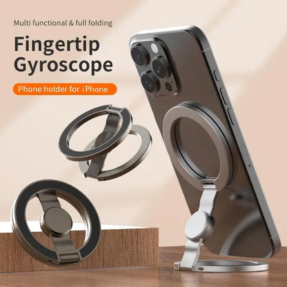 Magnetic Phone Stand & Fidget Spinner Combo, Dual Magnetic Ring Stand, Fidget Toys Adults, Foldable, 360° Rotation, Phone Holder Car, Desk Phone Stand, Magsafe Compatible, Stress Relief Accessory for Home/Office/Travel/Gym