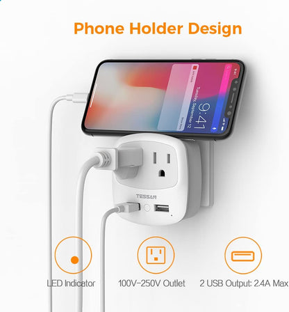 European Travel Plug Adapter Converter,  International Power Plug Converter with 2 USB, Type C Outlet Adaptor Charger for US to Most of Europe EU Iceland Spain Italy France Germany
