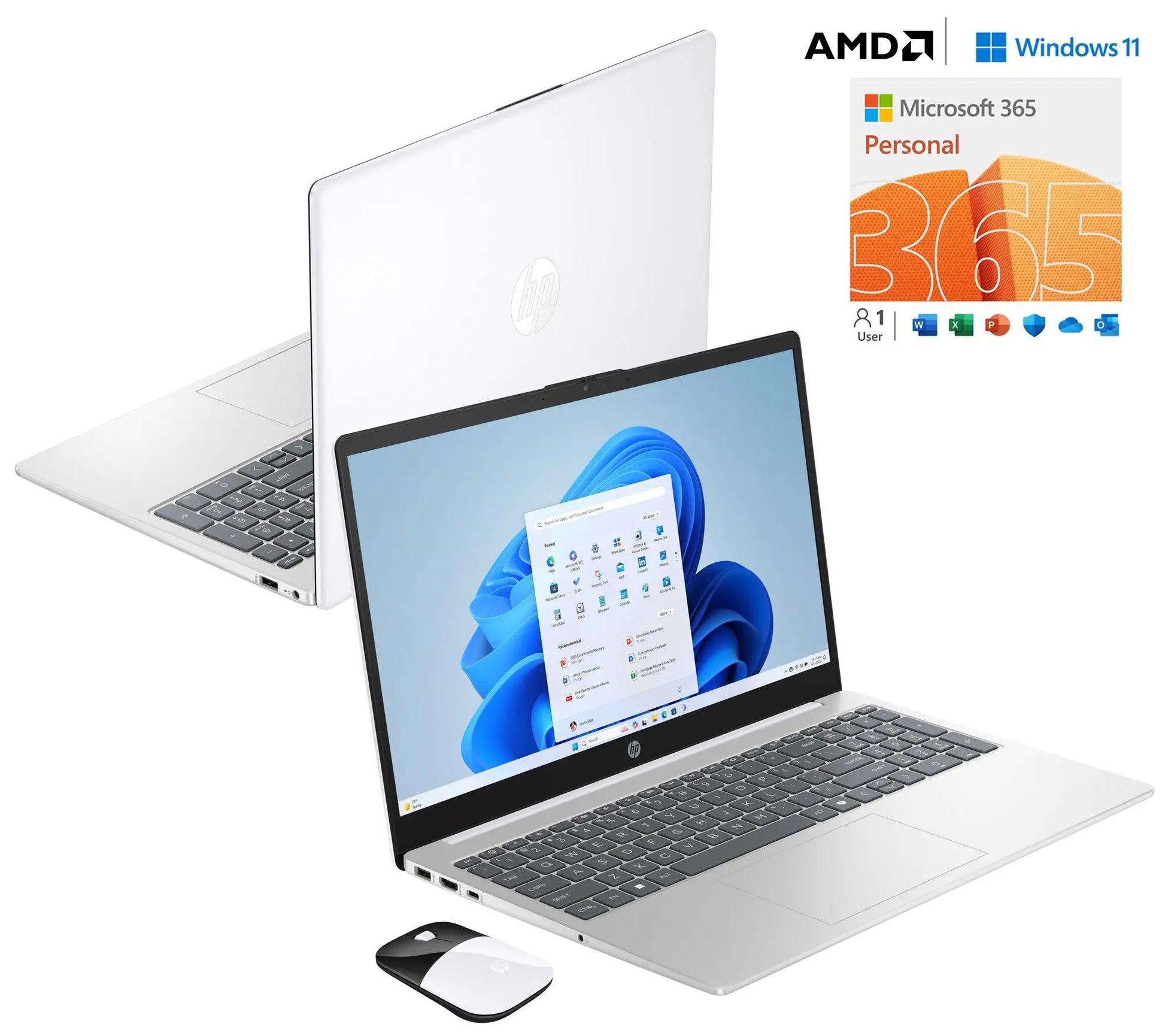 HP 15.6" Laptop AMD Athlon 4GB 128GB SSD with MS365