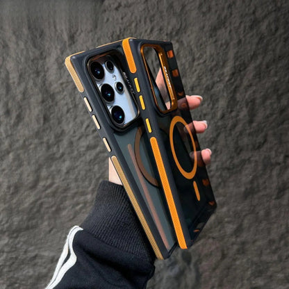 Transparent PC & TPU Case for Samsung Galaxy S25 Ultra S24 S23 Plus, Anti-Slip Side Grips, Built-In Camera Ring Stand with Raised Lens Frame Protection