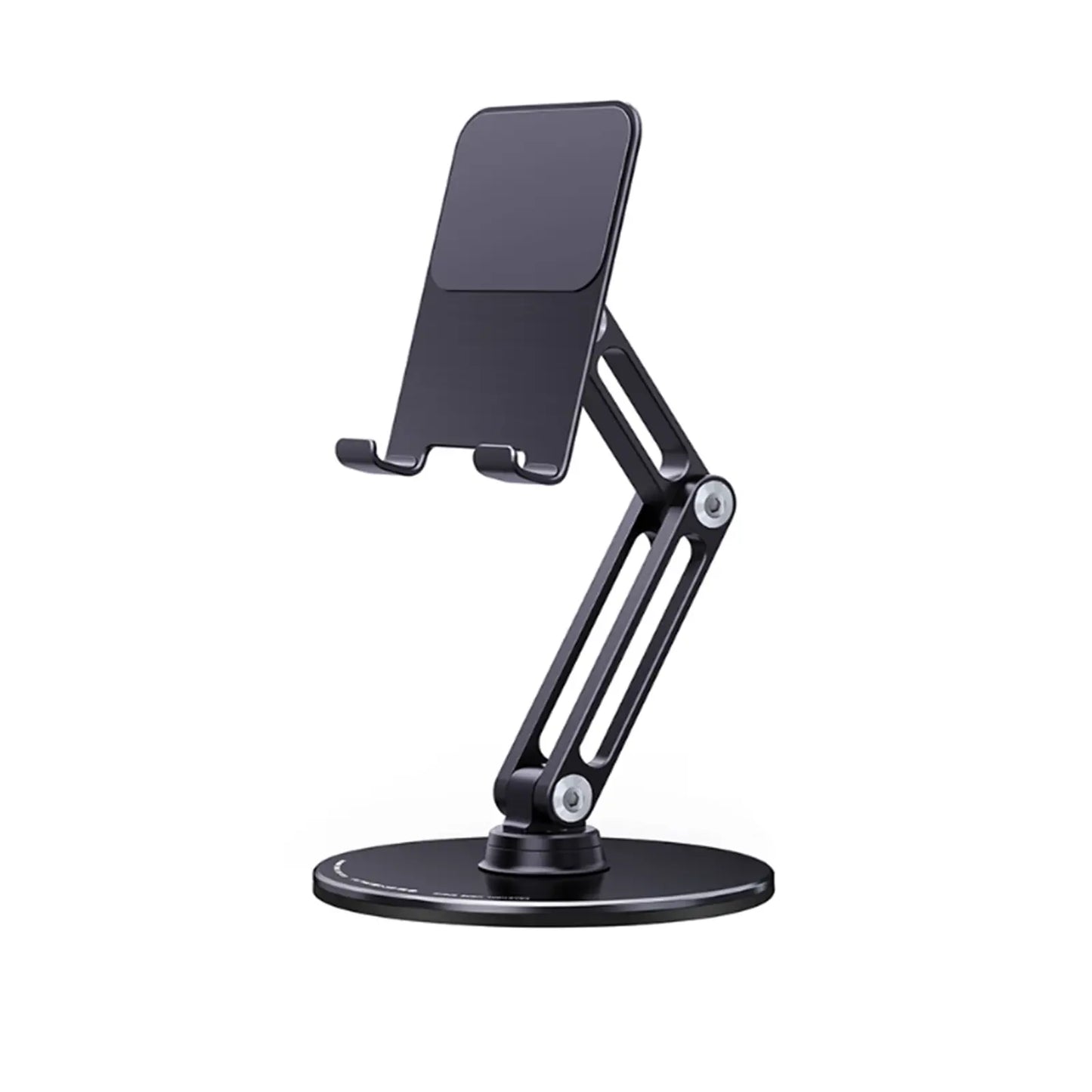 Adjustable 360° Swivel Aluminum Alloy Desktop Phone Holder for 4"-13" Phones & Tablets with Dual Axis Rotation and Desk Stand