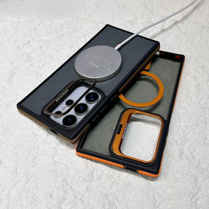 Transparent PC & TPU Case for Samsung Galaxy S25 Ultra S24 S23 Plus, Anti-Slip Side Grips, Built-In Camera Ring Stand with Raised Lens Frame Protection