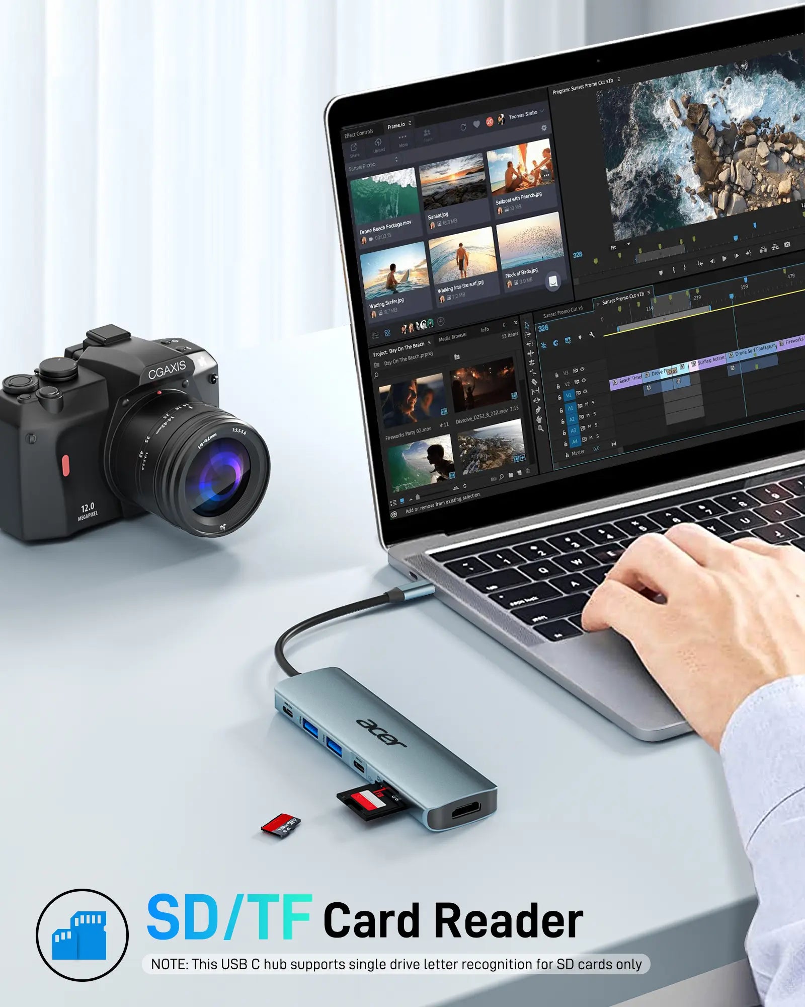 Acer 7-In-1 USB-C Hub Multi-Port Adapter for Laptop 4K HDMI Splitter 2 USB-A 3.1 Type-C PD 100W SD Card Reader Space Grey
