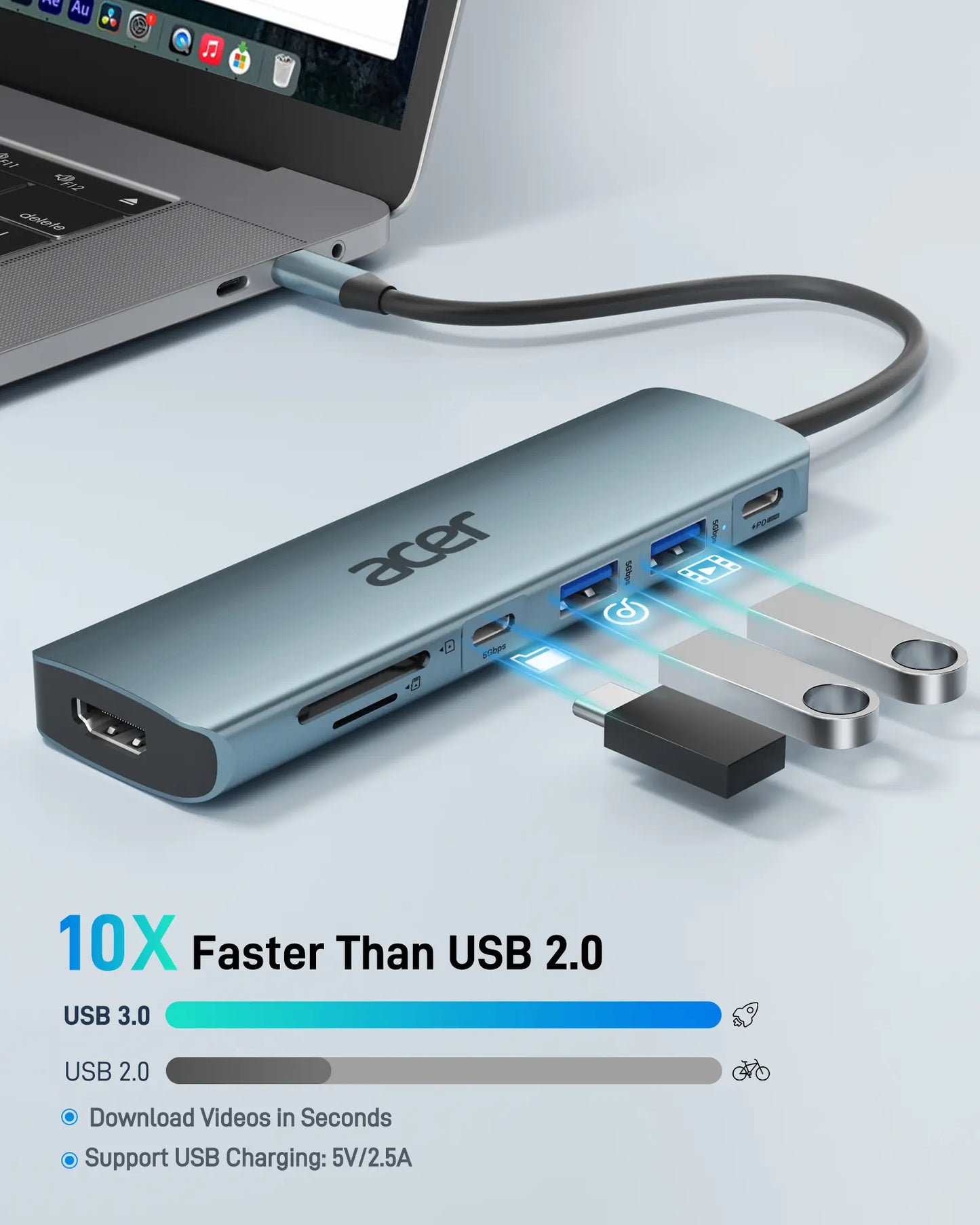 Acer 7-In-1 USB-C Hub Multi-Port Adapter for Laptop 4K HDMI Splitter 2 USB-A 3.1 Type-C PD 100W SD Card Reader Space Grey