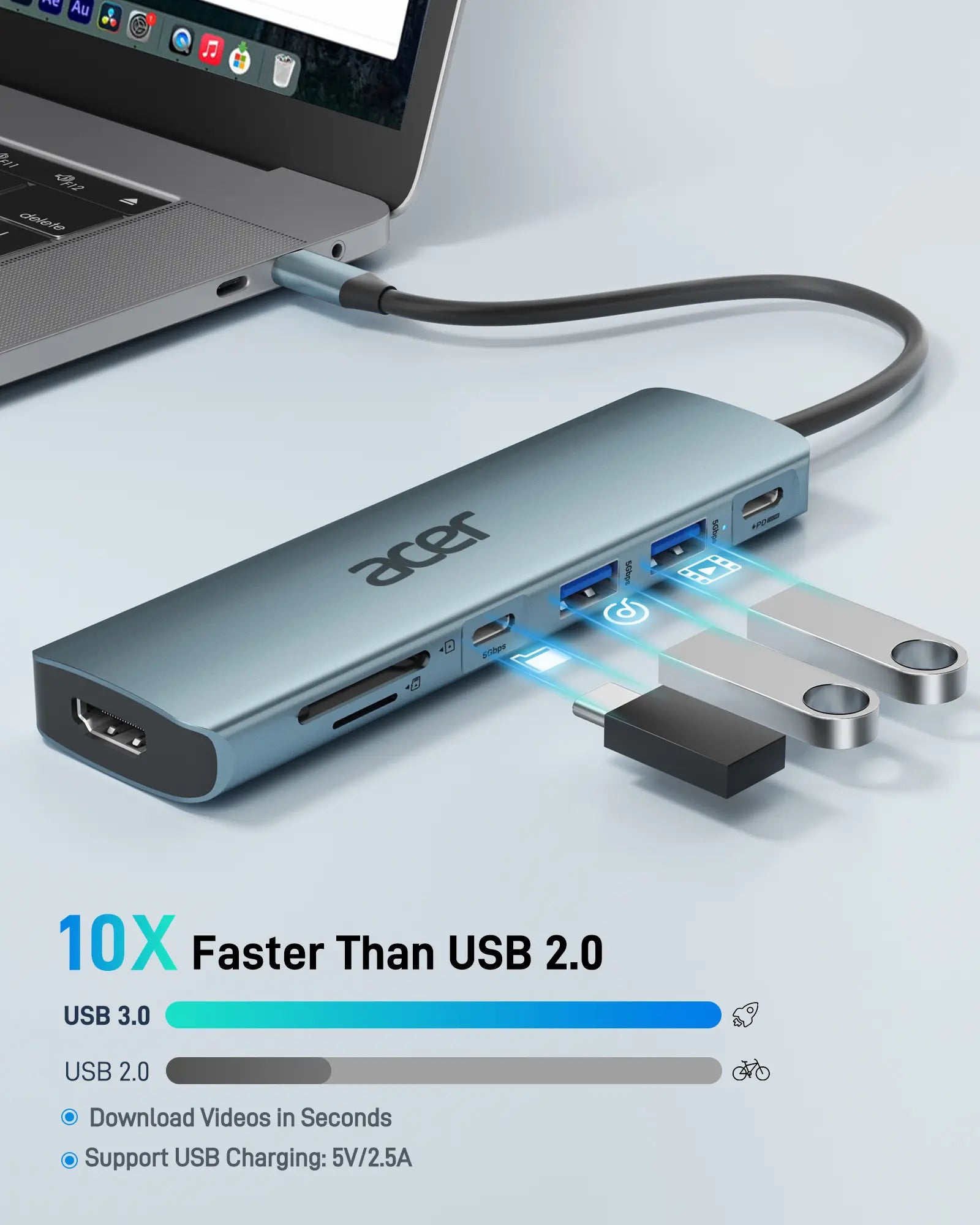 Acer 7-In-1 USB-C Hub Multi-Port Adapter for Laptop 4K HDMI Splitter 2 USB-A 3.1 Type-C PD 100W SD Card Reader Space Grey