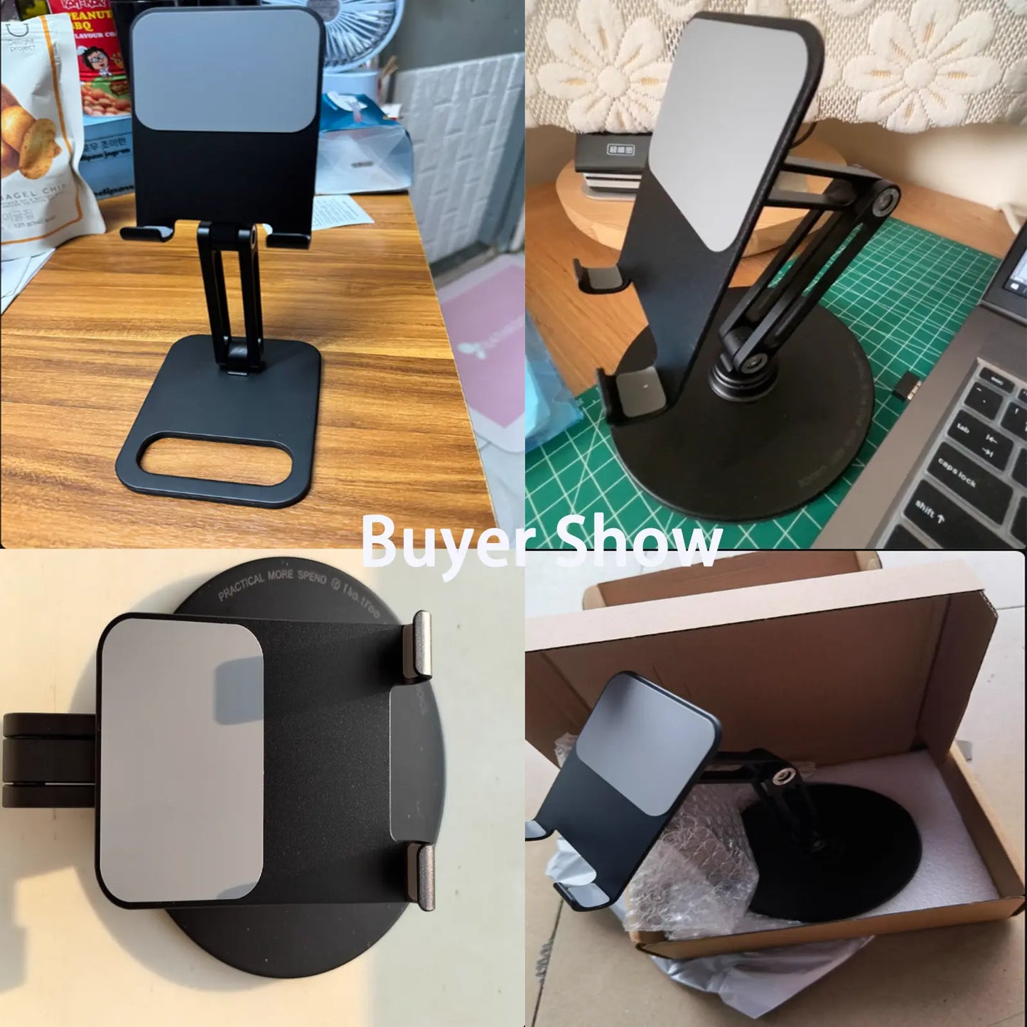 Adjustable 360° Swivel Aluminum Alloy Desktop Phone Holder for 4"-13" Phones & Tablets with Dual Axis Rotation and Desk Stand