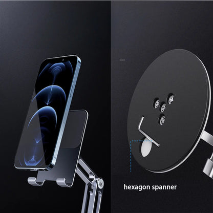 Adjustable 360° Swivel Aluminum Alloy Desktop Phone Holder for 4"-13" Phones & Tablets with Dual Axis Rotation and Desk Stand