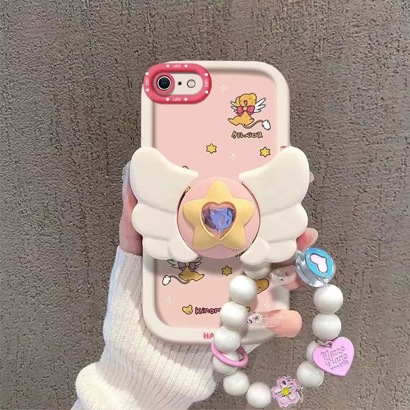 Sakura Higurashi Magical Girl Angel Wing Stand Phonecase for Iphone 17 16 15 14 13 12 11 Pro Max TPU Softshell Protective Cover Shockproof Casing with Adorabledesign