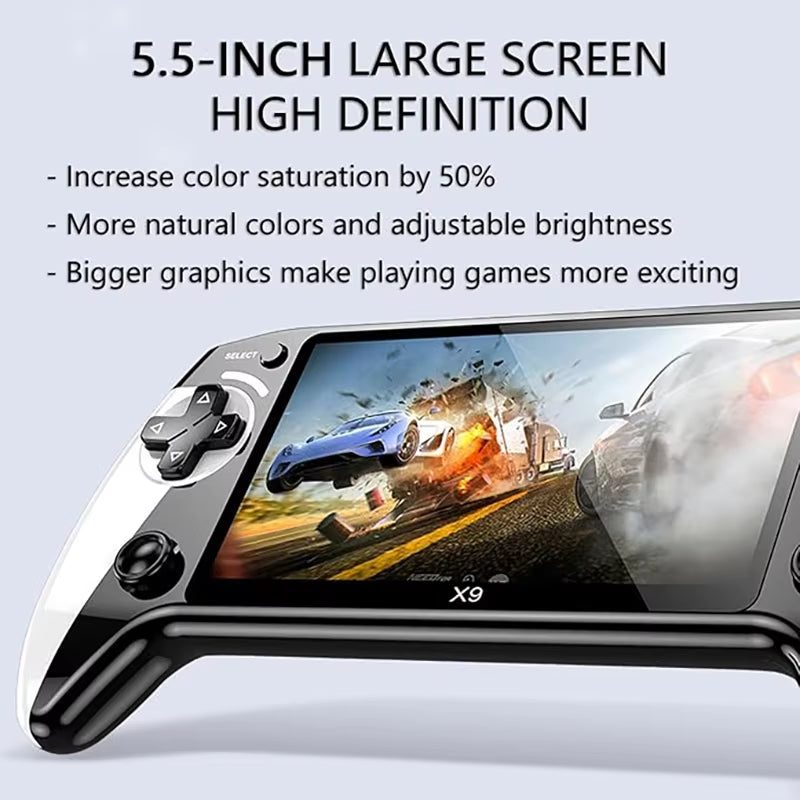 X9 Portable Game Console, 5.5-Inch HD Screen, Multiple Languages, Retro GBA Arcade Video, 8 Simulators with 360° Non-Slip Joysti