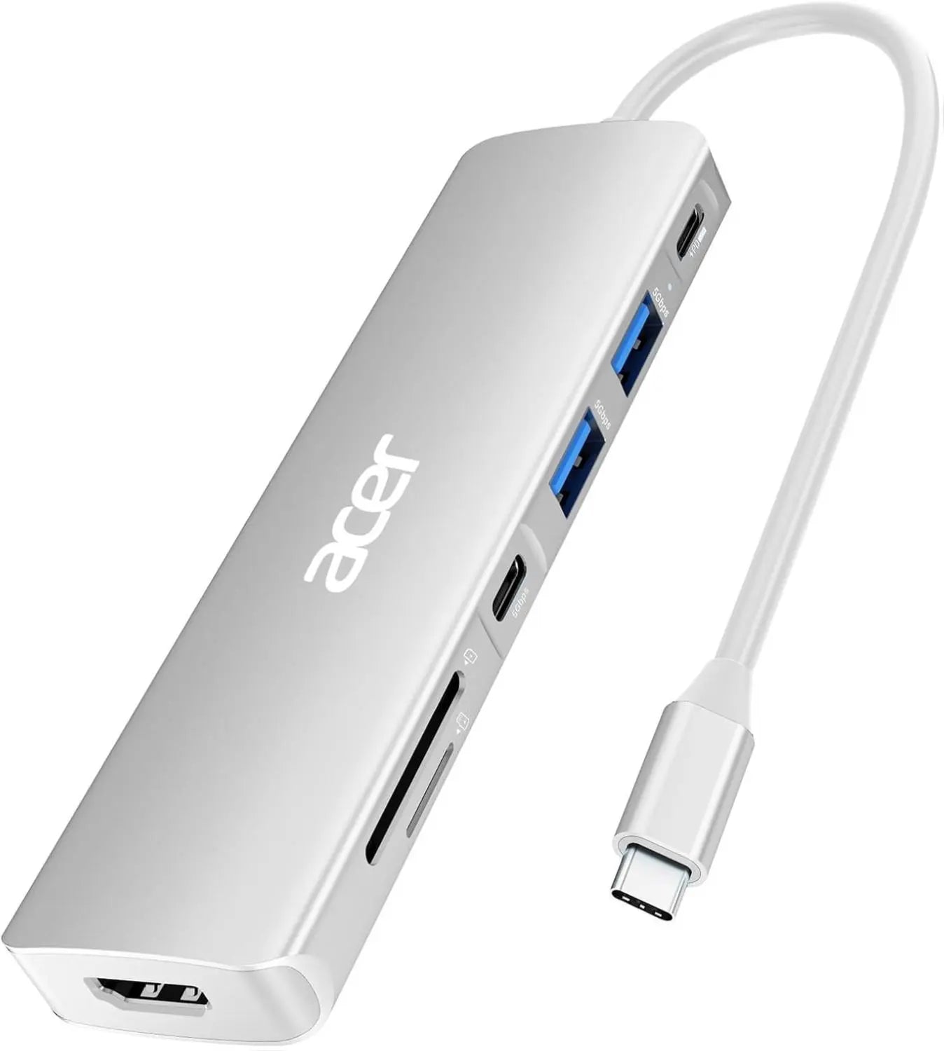 Acer 7-In-1 USB-C Hub Multi-Port Adapter for Laptop 4K HDMI Splitter 2 USB-A 3.1 Type-C PD 100W SD Card Reader Space Grey