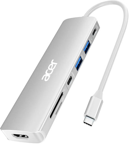 Acer 7-In-1 USB-C Hub Multi-Port Adapter for Laptop 4K HDMI Splitter 2 USB-A 3.1 Type-C PD 100W SD Card Reader Space Grey