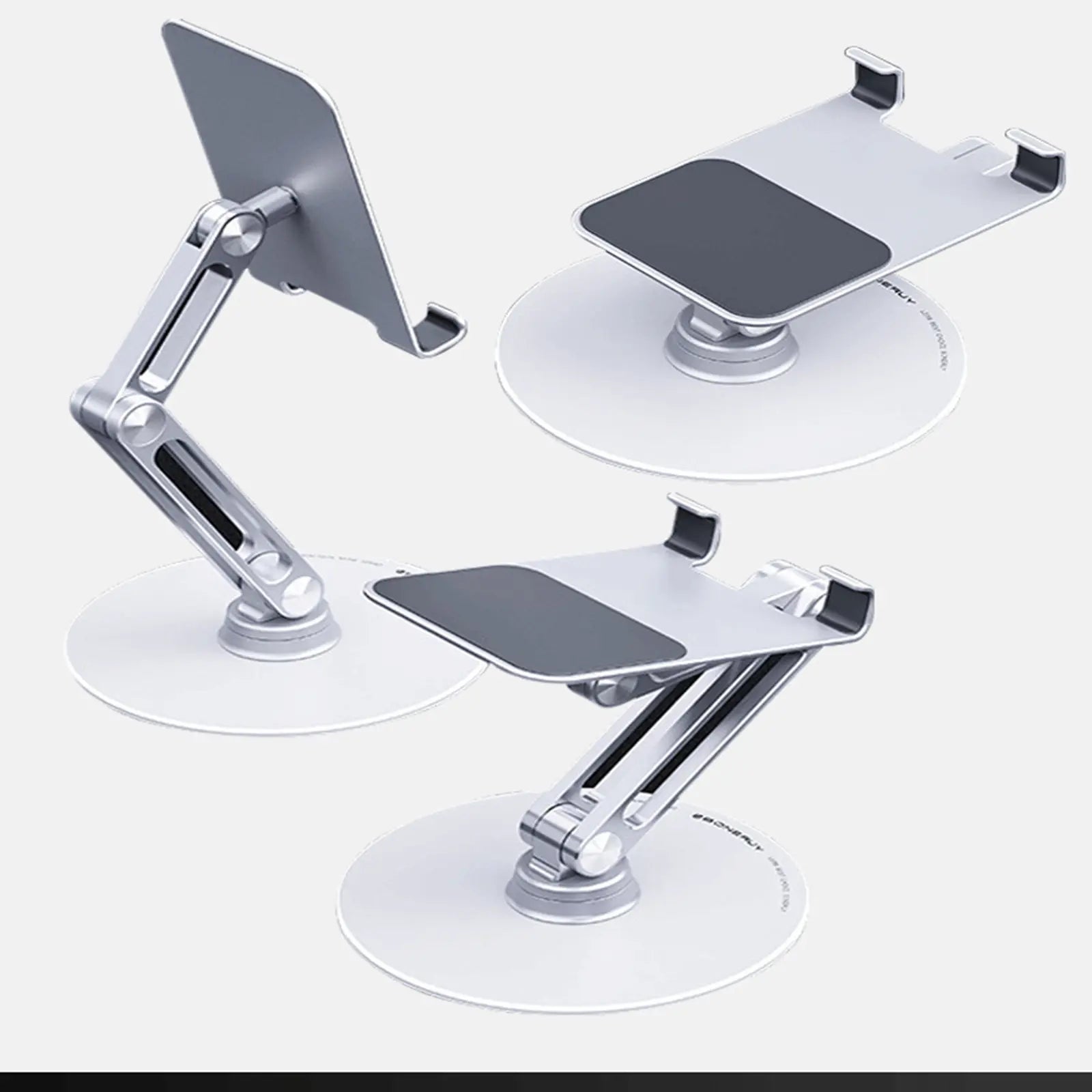 Adjustable 360° Swivel Aluminum Alloy Desktop Phone Holder for 4"-13" Phones & Tablets with Dual Axis Rotation and Desk Stand