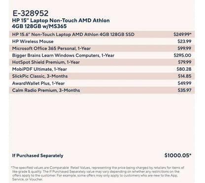 HP 15.6" Laptop AMD Athlon 4GB 128GB SSD with MS365
