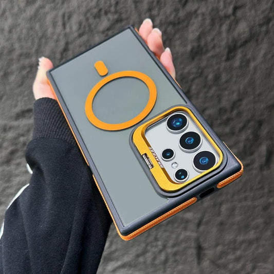 Transparent PC & TPU Case for Samsung Galaxy S25 Ultra S24 S23 Plus, Anti-Slip Side Grips, Built-In Camera Ring Stand with Raised Lens Frame Protection