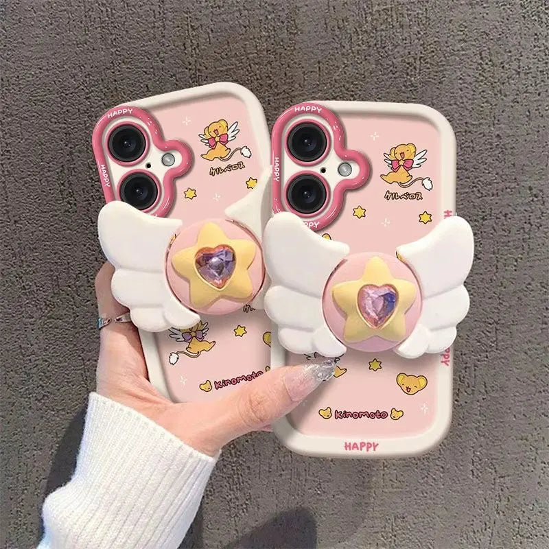 Sakura Higurashi Magical Girl Angel Wing Stand Phonecase for Iphone 17 16 15 14 13 12 11 Pro Max TPU Softshell Protective Cover Shockproof Casing with Adorabledesign