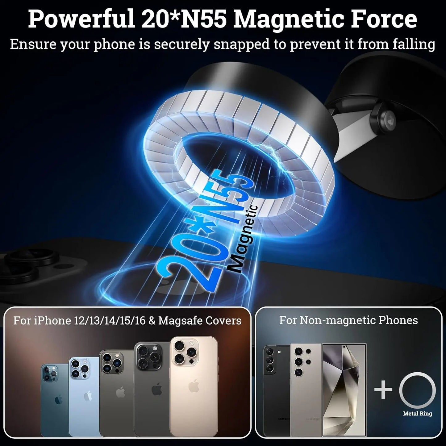 Magnetic Suction Phone Mount | Essential Universal Holder for Desk, Car & More