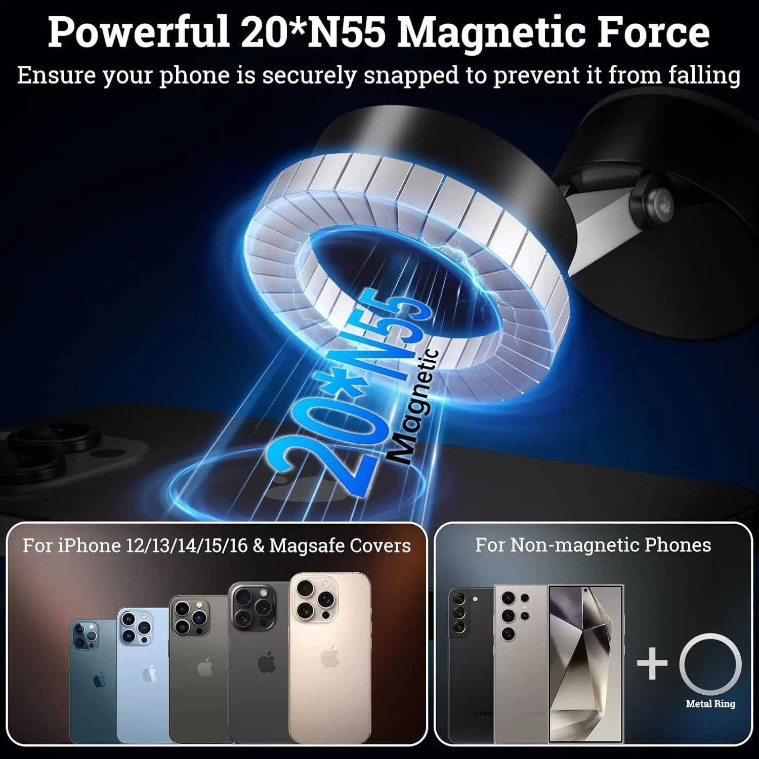 Magnetic Suction Phone Mount | Essential Universal Holder for Desk, Car & More